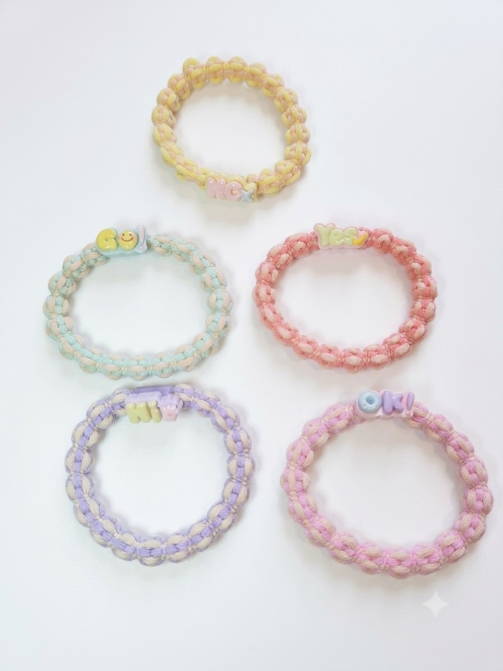 Pastel Braided Letter Bead Hair Ties for Kids - Set of 5